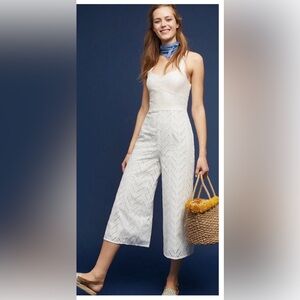 Anthropologie White Eyelet Romper/Jumpsuit with Spaghetti Straps